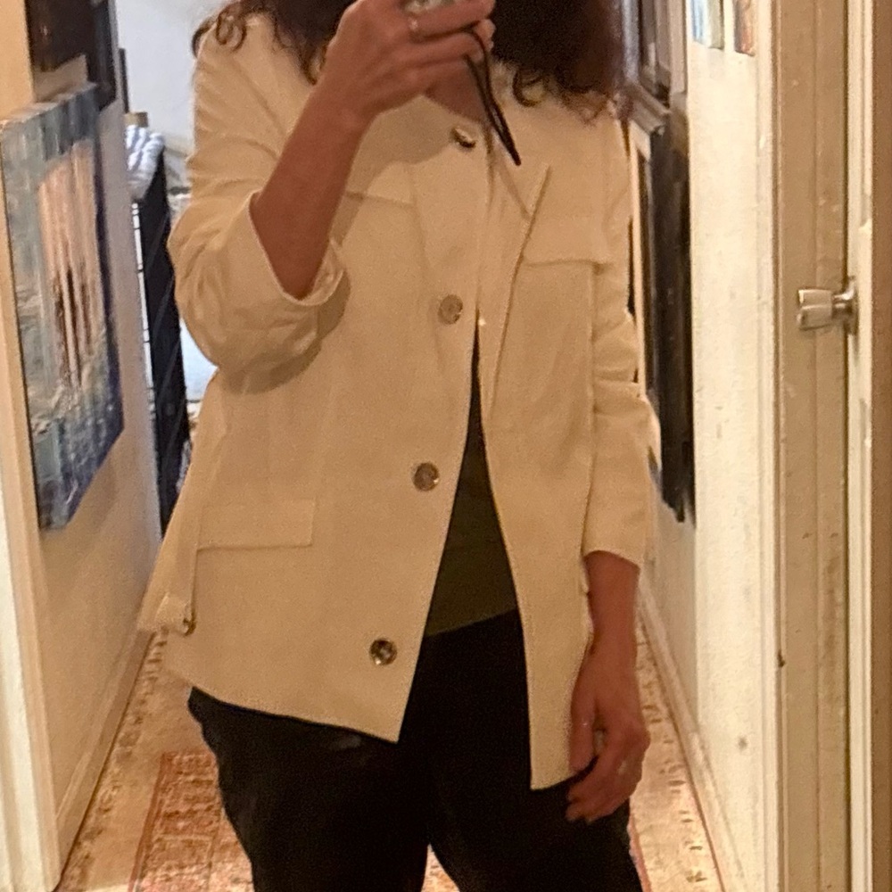 The Limited Cream Hidden Button-Front Blazer Jacket with Belt